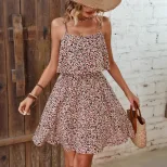 Floral Print V Neck Backless Maxi Dress Slim Fit Sleeveless Lightweight Fabric Summer Casual Wea