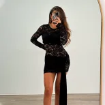 Long Sleeve Lace Panel Bodycon Dress Sexy Fit Elegant Design Autumn Fashion Wholesale Available