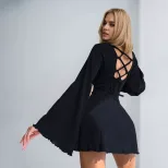 Elegant Womens Dress Spring Summer Collection Flared Sleeves Backless Design Short Length Perfec