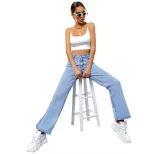 Casual Straight Leg Boyfriend Jeans for Women Fashionable Versatile Comfortable Everyday Wear Wh
