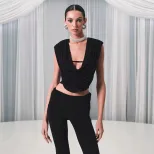 Sleeveless Ruffled Top High Waist Flare Pants Chic Fashion Set for Runway Events Wholesale Avail