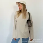 Womens Long Sleeve T Shirt Solid Color Loose Fit Casual Style 100 Cotton Spring Fall Wear Wholes