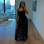 Womens Fashion Backless Ruched Layered Dress Stylish Halter Neck Slim Fit Elegant Design Perfect