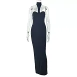 Elegant Womens Backless Bodycon Dress Solid Color Halter Neck Slim Fit Chic Style Perfect for Pa