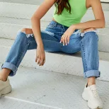 High Waisted Ripped Straight Leg Jeans Stylish Design Casual Fit Spring Summer Wear Wholesale Av