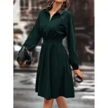 Elegant Slim Fit Solid Color Dress Womens Fashion European and American Style Casual or Formal W