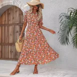 Womens Autumn Pullover Dress Floral Print Backless Loose Fit Casual Wear for Fall Wholesale Avai