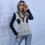 Long Sleeve Leopard Print Black T Shirt Slim Fit Casual Style Comfortable Fabric Perfect for Eve