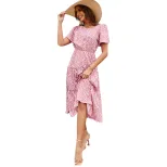 Floral Print Short Sleeve Dress Elegant Vacation Style Perfect for Summer Occasions Available fo