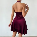 Velvet Halter Mini Dress Sexy Elegant Comfortable Spring Summer Party Wear Wholesale Available