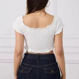 Womens Short Sleeve Ruched Top Off Shoulder Slim Fit Bust Enhancing Design Casual Wear for Summe