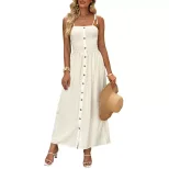 French Style Vacation Split Hem Dress Solid Color Adjustable Straps Comfortable Fit Perfect for