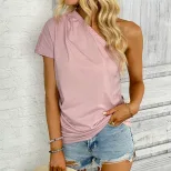Womens Pink One Shoulder T Shirt Summer Casual Style Minimalist Design Versatile for Everyday We