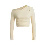 Knitted Long Sleeve Top Slim Fit Ruched Design Asymmetrical Shoulder Casual or Night Out Wholesa