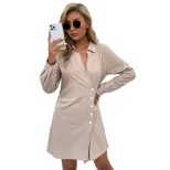 Womens Solid Color Long Sleeve Shirt Dress Stylish Collar Design Versatile for Casual or Office