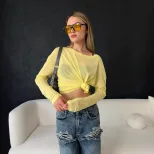 Womens Sheer Off Shoulder Long Sleeve T Shirt Soft and Sexy Lyocell Fabric Trendy Casual Wear Wh