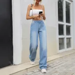 Vintage Wide Leg Denim Pants Loose Fit Retro Style High Waist Casual Wear for Women Wholesale Av