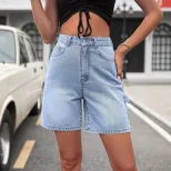 High Waisted Straight Leg Denim Shorts Stylish Casual Comfortable Summer Fashion for Women Whole