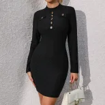 Black Long Sleeve Knit Dress Slim Fit Elegant Style Perfect for Autumn Wholesale Availability