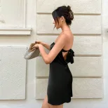 Summer Womens Bodycon Knit Mini Dress Solid Color Strapless Slim Fit Sexy Style Perfect for Part