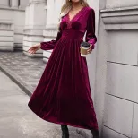 Long Sleeve Velvet Dress for Women Solid Color Elegant Design Autumn Winter Wear