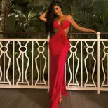 Backless Ruched Bodycon Dress Sleeveless Low Cut Solid Color Elegant Evening Wear for Parties Wh