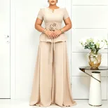 Elegant Plus Size Ruffled Sleeve Top and Wide Leg Pants Set Summer Fashion Casual Wear Wholesale Available