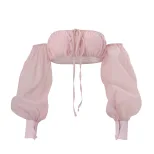 Womens Spring Fashion Top Off Shoulder Lantern Sleeves Cropped Length Trendy Sweet and Spicy Sty