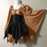 Renaissance Style Long Sleeve Dress Bell Sleeves Patchwork Design Elegant Fabric Perfect for Eve