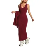 Womens Solid Color Knit Two Piece Dress Set Elegant Commuter Style Perfect for Spring and Summer
