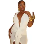 Fashionable Womens Solid Color Sexy Halter Bodycon Dress Backless V Neck Split Hem Evening Wear