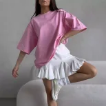 Womens Loose Fit Cotton T Shirt Distressed Round Neck Short Sleeve Basic Style Casual Wear Whole