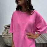 Loose Fit Womens T Shirt Summer Short Sleeve Washed Design Available in Multiple Colors Wholesale Supply