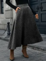 Woolen A Line Midi Skirt High Quality Fabric Elegant Draping Autumn Winter Style Ready to Ship W