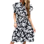 High Waist Midi Dress Floral Print Black Color Summer Style Wholesale Available private label