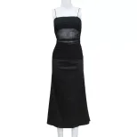 Elegant Long Split Dress French Style Mesh Splicing Slim Fit Sleeveless Perfect for Evening Even
