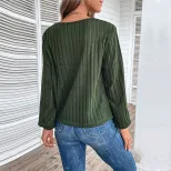 Womens Green V Neck Top Autumn Style Split Design Casual Wear Wholesale Available factory direct