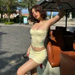 Summer Womens American Style Sexy Crop Top and Low Waist Printed Bodycon Skirt Set Trendy Comfortable Fashionabl