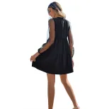 Elegant Hollow Out Long Sleeve Dress Color Block Design Round Neck Trendy Style Perfect for Part