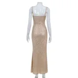 Sexy High Waisted Rhinestone Mermaid Maxi Dress Elegant Sleeveless Design Perfect for Evening Ev