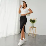 Elastic Waist Pencil Skirt High Split Comfortable Fit Elegant Style Perfect for Office or Casual