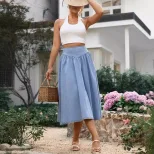 Elegant Long A Line Denim Skirt Slim Fit High Waist Classic Style Perfect for Casual Outings Who