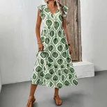 Vintage Inspired Geometric Print Sleeveless Ruffle Dress Unique Design Trendy Style Perfect for