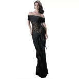 Womens Long Lace Patchwork Off Shoulder Dress Slim Fit Elegant Autumn Fashion Wholesale Availabl