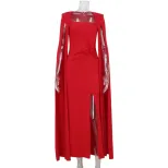 Elegant Long Dress Square Neck Water Sleeve Waist Cinching Solid Color Sexy Design Perfect for R