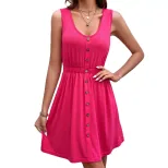Summer Dress Solid Color Sleeveless Waist Defined Off Shoulder Vacation Style Wholesale Availabl