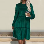 Green Velvet Dress Elegant Autumn Style Perfect for Christmas Celebrations Wholesale Available