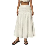 Casual Maxi Skirt Elastic Waist Solid Color Textured Fabric Vacation Wear for Women Wholesale Av
