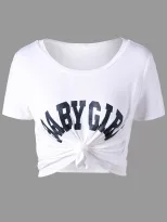 Womens Short Sleeve Cropped T Shirt Unique Letter Print Casual Style Perfect for Summer Outings