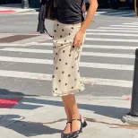 Womens Bodycon Midi Skirt Polka Dot Pattern Casual Summer Wear Available in Apricot Wholesale Sizes S M L